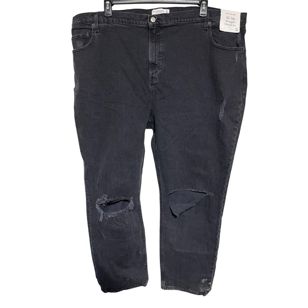 Abercrombie & Fitch 90s Straight Ultra High Rise Black Distressed Jeans 24R Plus